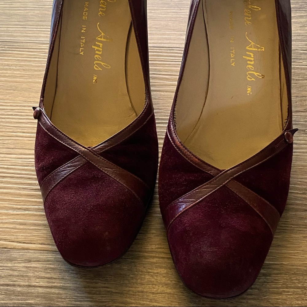 Vintage Burgundy Wine Suede Leather High Heel Pumps - Picture 4 of 14